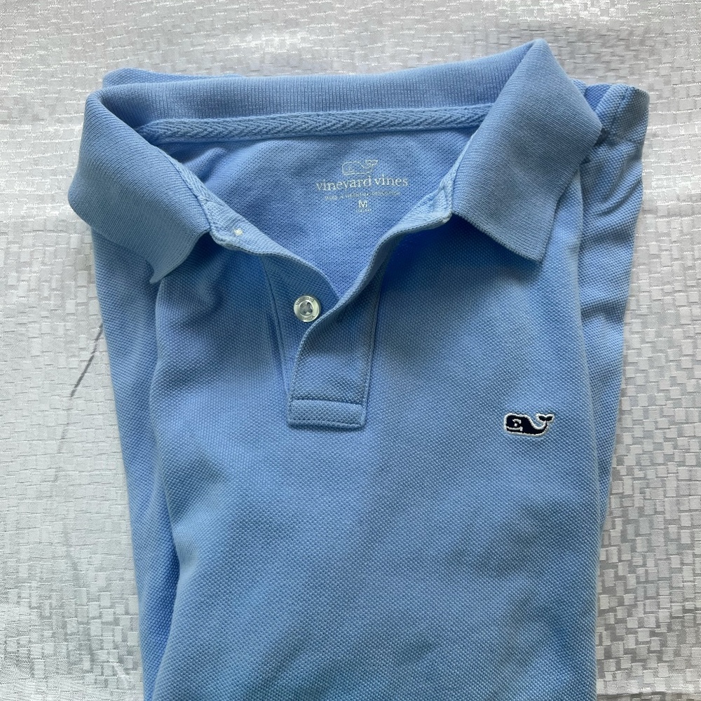 Vineyard Vines Boys Light Blue Edgartown Pique Knit Polo Size Medium (12-14)